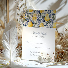Cartão RSVP de Elegância do Azulejo Lemon para Cas