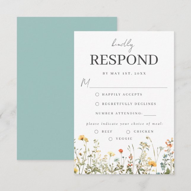 Cartão RSVP de Escolha de Farinha de Flor Selvagem (Frente/Verso)