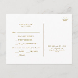 Cartão RSVP de Escolha de Menu Dourado Minimalista