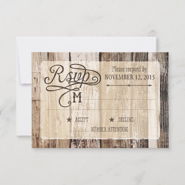 Cartão RSVP de Etapa Rústica de Madeira e Coração (Frente)