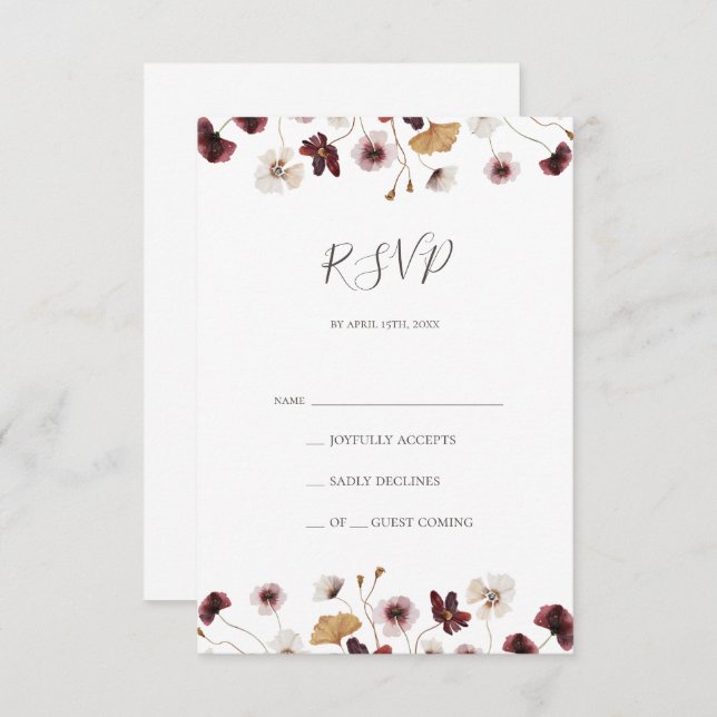 Cartão RSVP de Flor Selvagem de Cobre Burgundy (Frente/Verso)