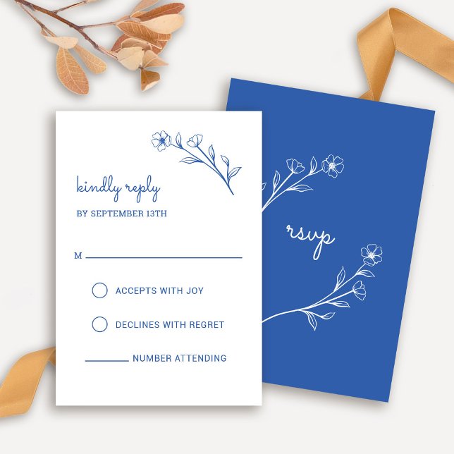 Cartão RSVP de Flor Selvagem em Azul Cobalto (Wildflower RSVP Card in Cobalt Blue)