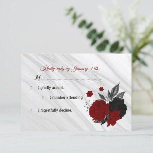 cartão RSVP de flores vermelhas e pretas