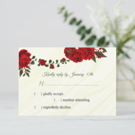 cartão RSVP de flores vermelhas verde