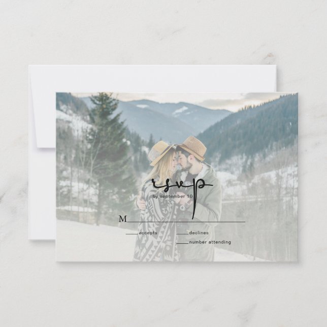 Cartão RSVP de Foto de Casamento de Script Elegant (Frente)