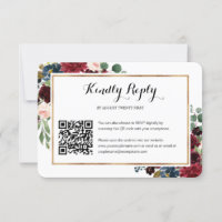 Cartão RSVP de Foto de Código QR de Casamento Flor