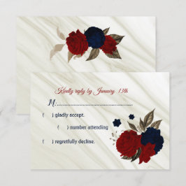 Cartão RSVP de mármore de flores de marinho e burg