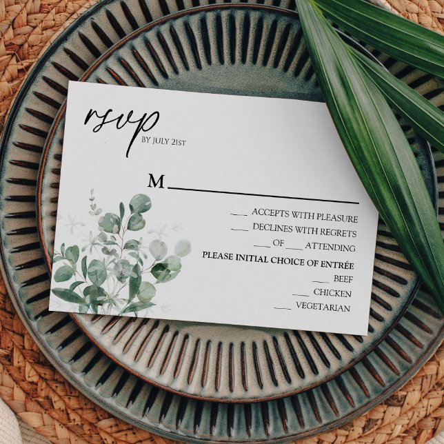 Cartão RSVP de Menu de Casamento Branco Moderno Gr (Criador carregado)