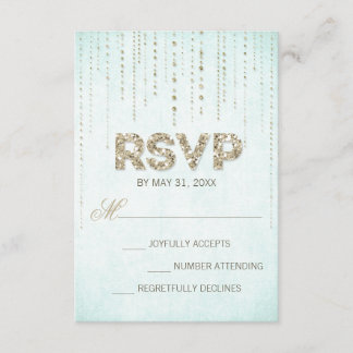 Cartão RSVP de Olhar de Casamento de Aqua e Dourad