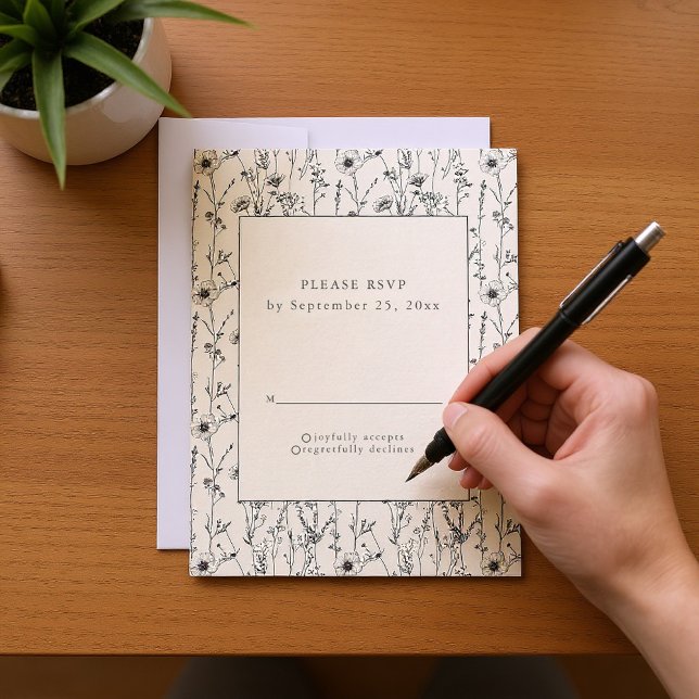 Cartão RSVP de padrão uniforme de flores silvestre (Pretty wildflowers seamless pattern RSVP card.)