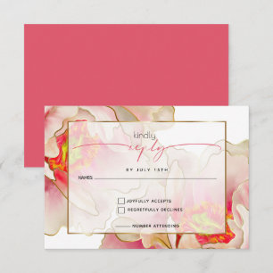 Cartão RSVP de Peony Rosa Coral Exótico
