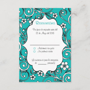 Cartão RSVP de Quinceañera Espanhol Azul e Preto