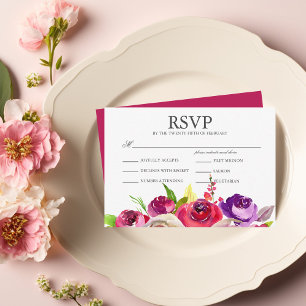 Cartão RSVP de Refeição de Casamento de Rosas Rosa