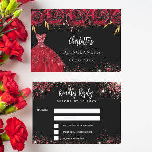 Cartão RSVP de resposta ao vestido vermelho preto
