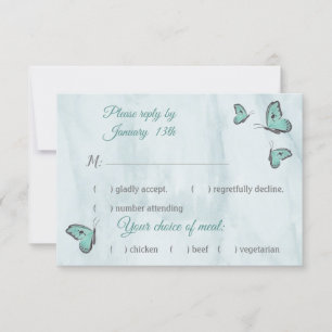 cartão rsvp de resposta de borboletas azul teóri