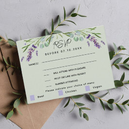 Cartão RSVP de resposta do menu de casamento verde