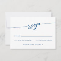 Cartão RSVP de Script Azul Mínimo da Marinha Moder