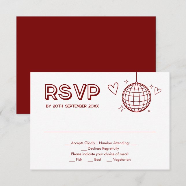 Cartão RSVP de Seleção de Refeição de Casamento Re (Frente/Verso)