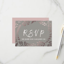 Cartão RSVP de Site de Casamento de Cinza Dourado