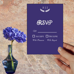 Cartão RSVP de Tonelada Azul Elegante Monograma