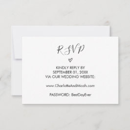 Cartão RSVP de Website de Casamento de Coração Des