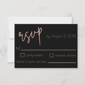 Cartão RSVP Deco de Arte de Casamento com Glitter Dourado e Pr