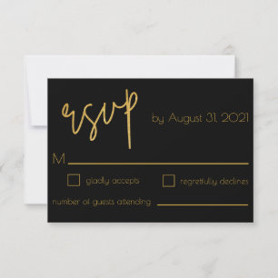 Cartão RSVP Deco de Arte de Casamento com Largura Preta e Dour