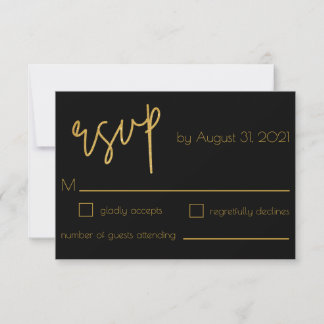 Cartão RSVP Deco de Arte de Casamento com Largura Preta e Dour