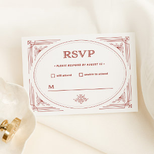 Cartão RSVP Deco Moderno Branca de Prata Leve com Casamento
