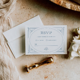 Cartão RSVP Deco Moderno | Casamento branco e azul empoeirado