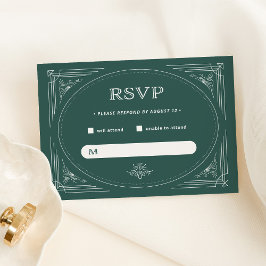 Cartão RSVP Deco Moderno | Casamento de Férias Verdes Elegante