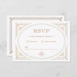 Cartão RSVP Deco Moderno | Casamento Dourado e Branco elegante