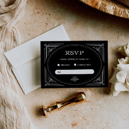 Cartão RSVP Deco Moderno | Casamento preto e branco Elegante O
