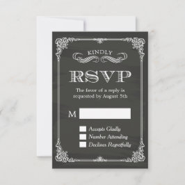 Cartão RSVP Decoração de Moldura Vintage de Quadro Negro Elega