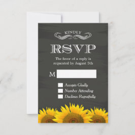 Cartão RSVP Decoração Elegante de Girassóis em Quadro Negro Re