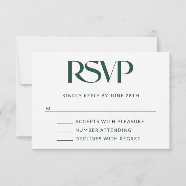 Cartão RSVP Decoração Serif Deep Pine Casamento (Frente)