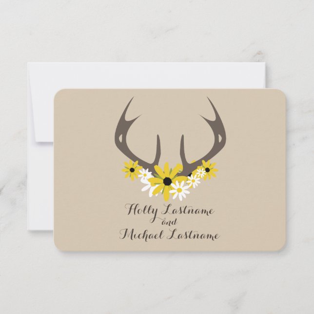 Cartão RSVP Deer Antlers + Wildflower Wedding R.S.V.P. (Frente)