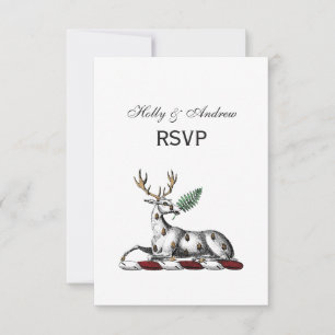 Cartão RSVP Deer Stag com Fern Heraldic Crest Emblem