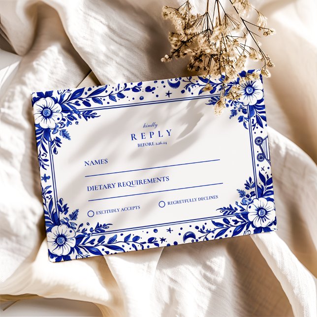 Cartão RSVP Delft Blue Chinoiserie Casamento (Criador carregado)