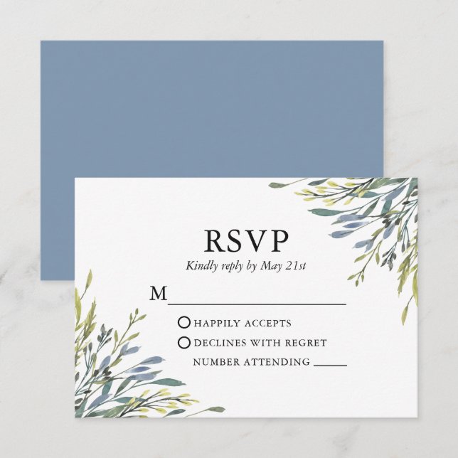 Cartão RSVP Delicado Casamento Azul Molerado (Frente/Verso)