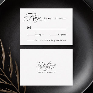 Cartão RSVP Delicado Casamento Elegante Preto e Branco