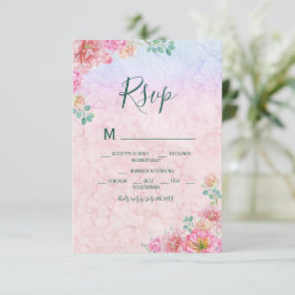 Cartão RSVP Delicado Floral Aquarela Verde e Rosa Chic