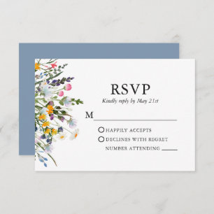 Cartão RSVP Delicado Watercolor Flores Selvagens Casamento Dus