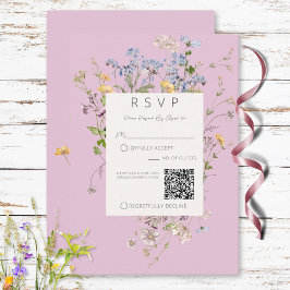 Cartão RSVP Delicar Boho Wildflower Rosa Código QR