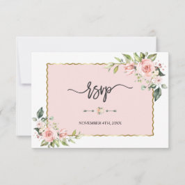 Cartão RSVP Delicar Casamento de Quadros Dourados com Flores R