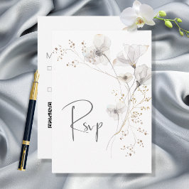 Cartão RSVP Delicar Cinzas Brancas Modernas e Casamento Floral