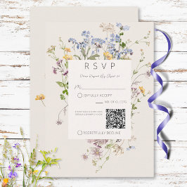Cartão RSVP Delicate Boho Wildflower Cream Código QR Casamento