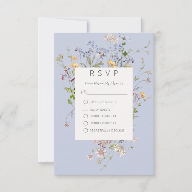 Cartão RSVP Delicate Boho Wildflower Periwinkle Wedding (Frente)