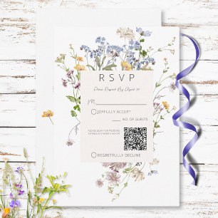 Cartão RSVP Delicate Boho Wildflower White Casamento Código QR