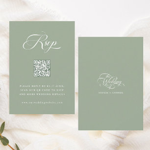 Cartão RSVP Delicate Elegant Script Wedding Sage Green